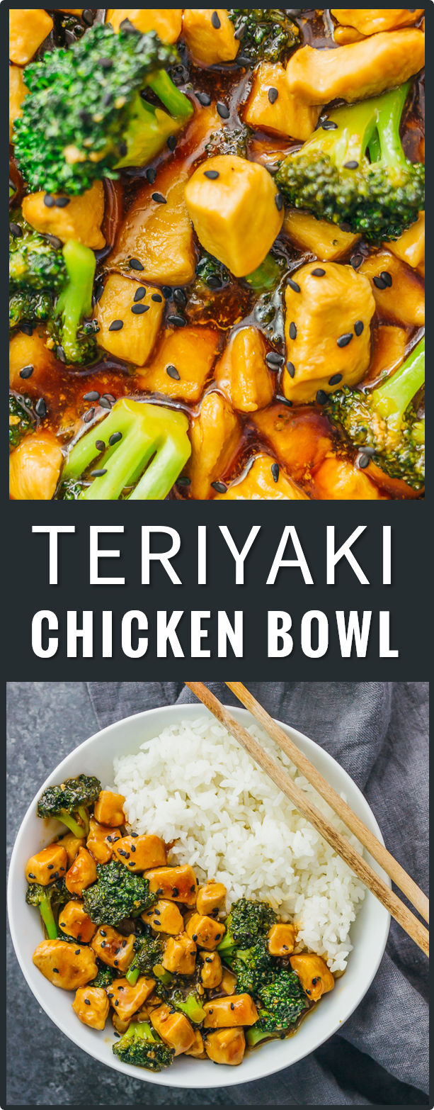 Fast teriyaki chicken bowl with broccoli and rice - savory tooth
