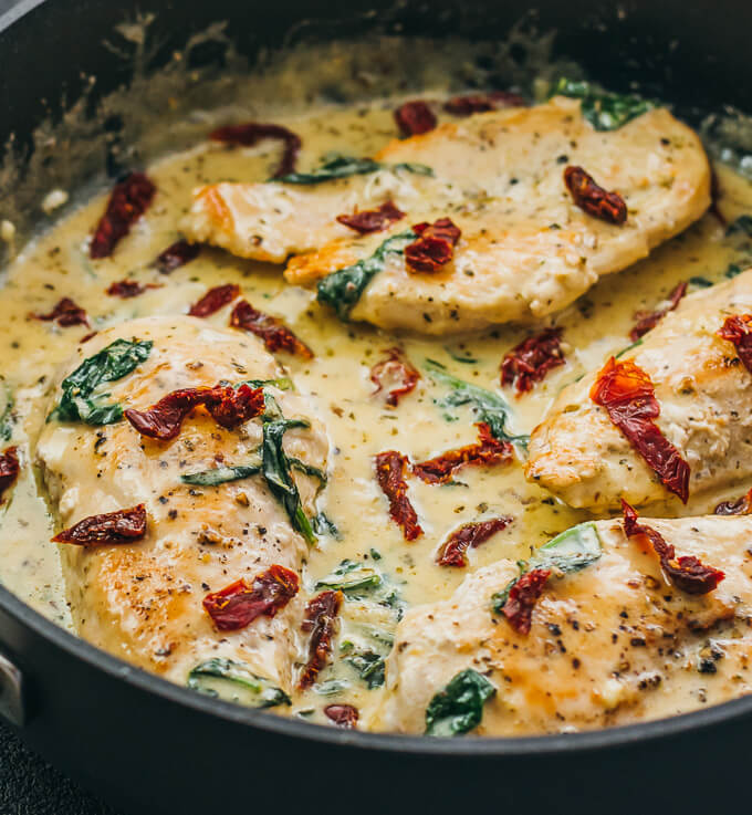Creamy sun-dried tomato chicken with spinach and garlic - savory tooth