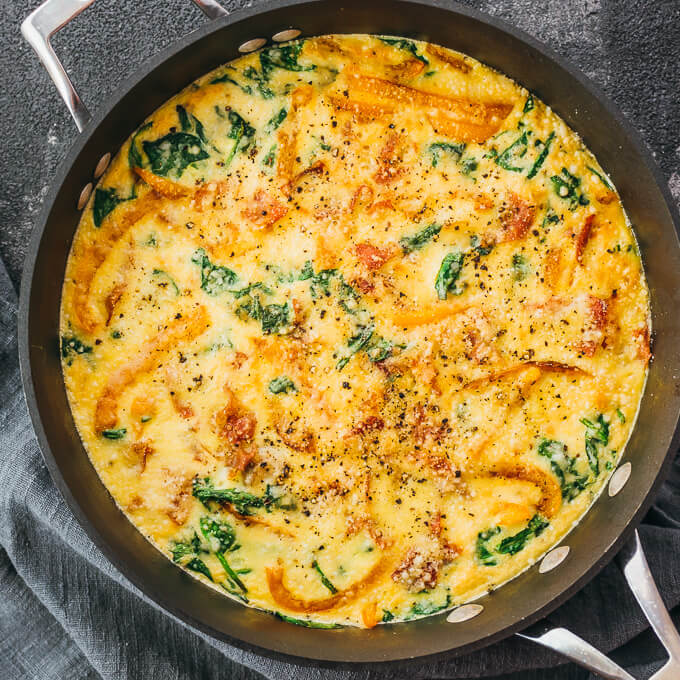 Spinach Frittata with Prosciutto and Peppers - Savory Tooth