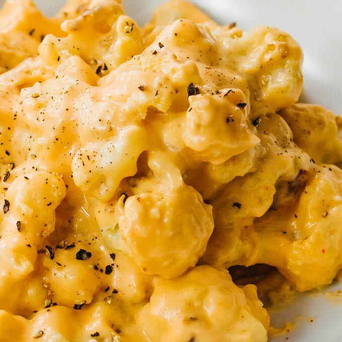close up view of mac and cheese