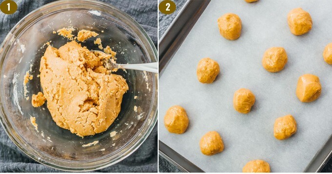 forming balls from peanut butter mixture